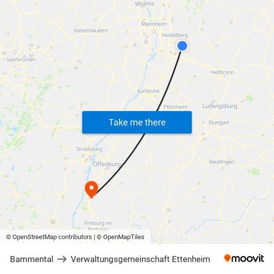 Bammental to Verwaltungsgemeinschaft Ettenheim map