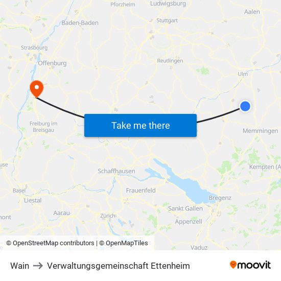 Wain to Verwaltungsgemeinschaft Ettenheim map