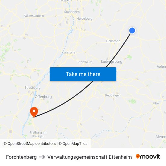 Forchtenberg to Verwaltungsgemeinschaft Ettenheim map