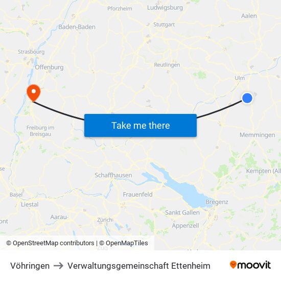 Vöhringen to Verwaltungsgemeinschaft Ettenheim map