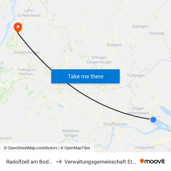 Radolfzell am Bodensee to Verwaltungsgemeinschaft Ettenheim map
