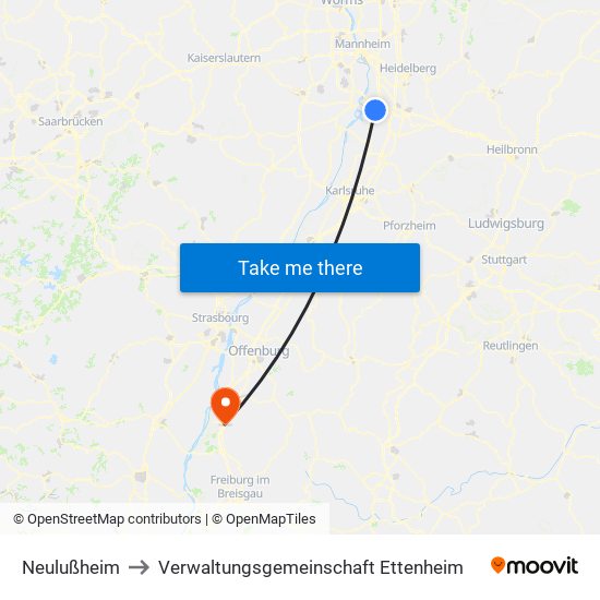 Neulußheim to Verwaltungsgemeinschaft Ettenheim map