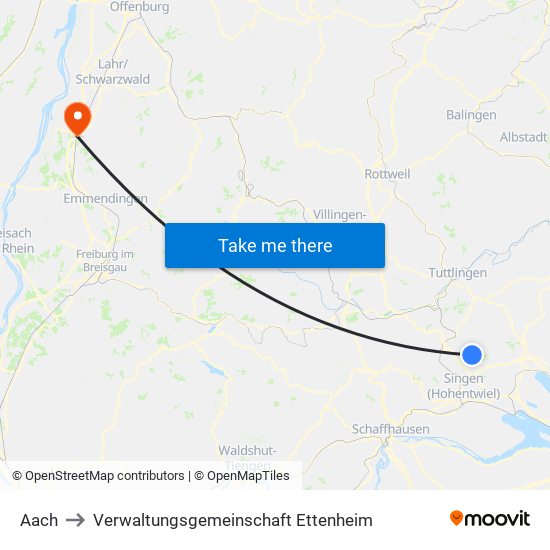 Aach to Verwaltungsgemeinschaft Ettenheim map