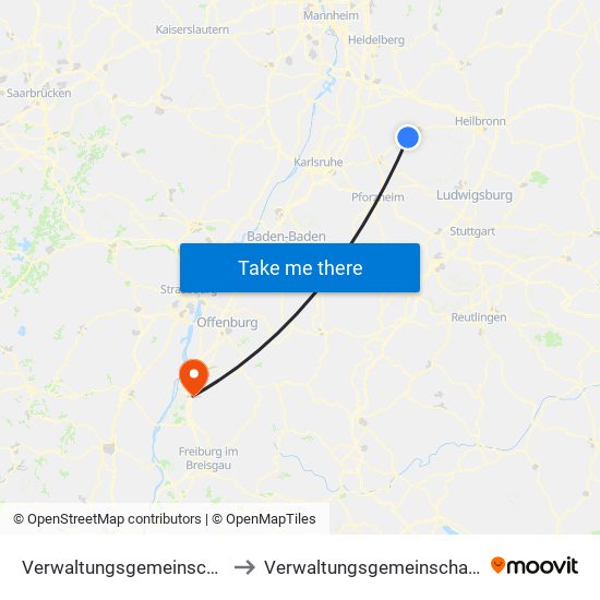 Verwaltungsgemeinschaft Sulzfeld to Verwaltungsgemeinschaft Ettenheim map