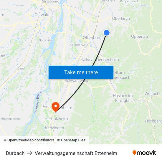 Durbach to Verwaltungsgemeinschaft Ettenheim map