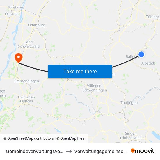 Gemeindeverwaltungsverband Bisingen to Verwaltungsgemeinschaft Ettenheim map