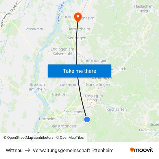 Wittnau to Verwaltungsgemeinschaft Ettenheim map