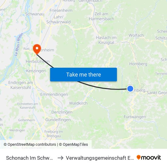 Schonach Im Schwarzwald to Verwaltungsgemeinschaft Ettenheim map