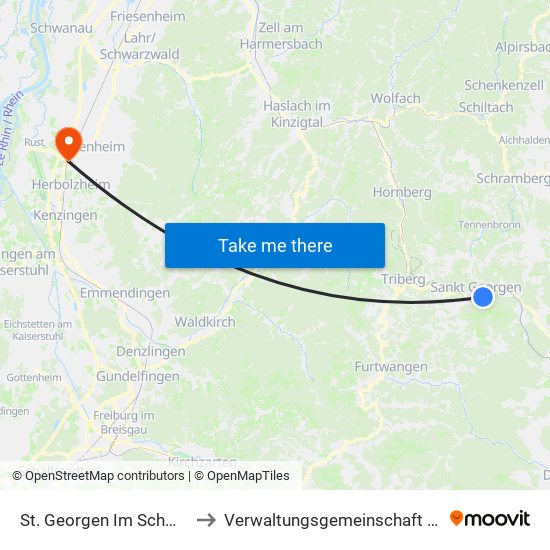 St. Georgen Im Schwarzwald to Verwaltungsgemeinschaft Ettenheim map