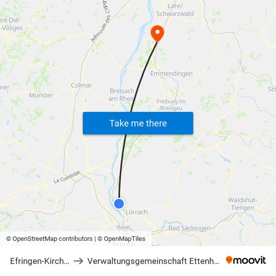 Efringen-Kirchen to Verwaltungsgemeinschaft Ettenheim map