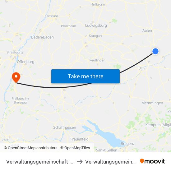 Verwaltungsgemeinschaft Giengen An Der Brenz to Verwaltungsgemeinschaft Ettenheim map