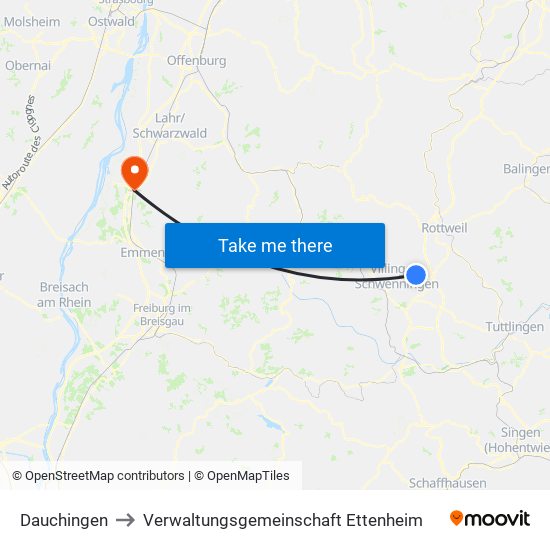 Dauchingen to Verwaltungsgemeinschaft Ettenheim map