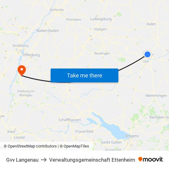 Gvv Langenau to Verwaltungsgemeinschaft Ettenheim map