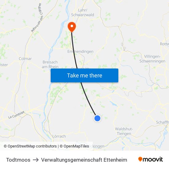 Todtmoos to Verwaltungsgemeinschaft Ettenheim map