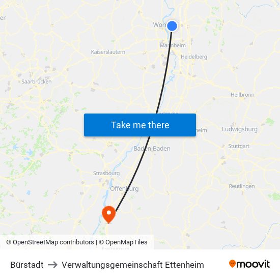 Bürstadt to Verwaltungsgemeinschaft Ettenheim map