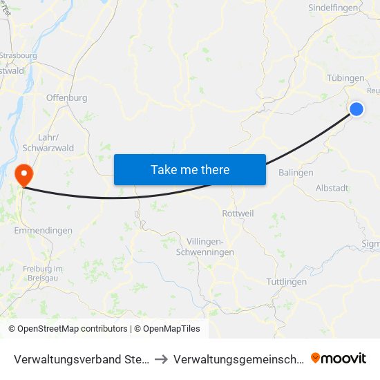 Verwaltungsverband Steinlach-Wiesaz to Verwaltungsgemeinschaft Ettenheim map