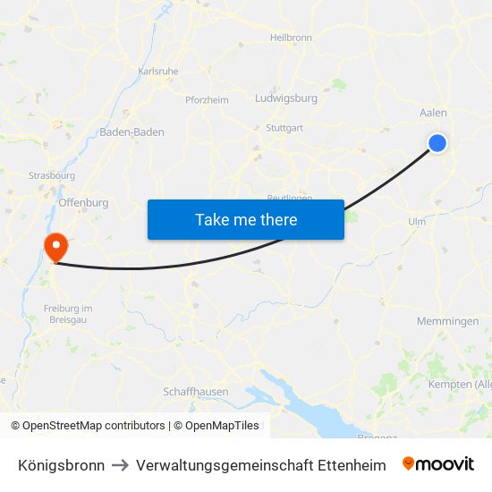 Königsbronn to Verwaltungsgemeinschaft Ettenheim map