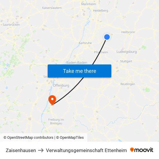 Zaisenhausen to Verwaltungsgemeinschaft Ettenheim map