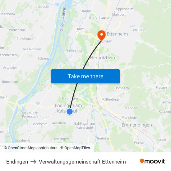 Endingen to Verwaltungsgemeinschaft Ettenheim map