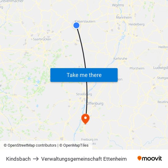 Kindsbach to Verwaltungsgemeinschaft Ettenheim map