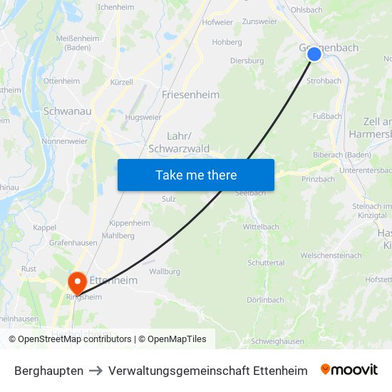 Berghaupten to Verwaltungsgemeinschaft Ettenheim map