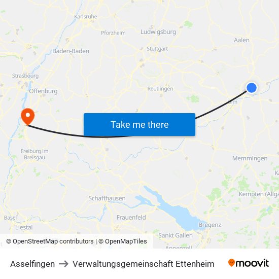 Asselfingen to Verwaltungsgemeinschaft Ettenheim map
