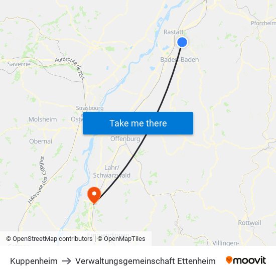 Kuppenheim to Verwaltungsgemeinschaft Ettenheim map