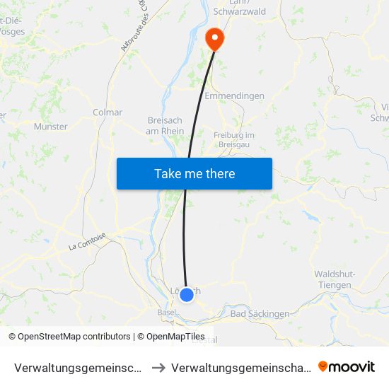 Verwaltungsgemeinschaft Lörrach to Verwaltungsgemeinschaft Ettenheim map