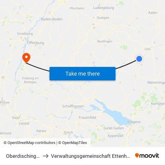 Oberdischingen to Verwaltungsgemeinschaft Ettenheim map