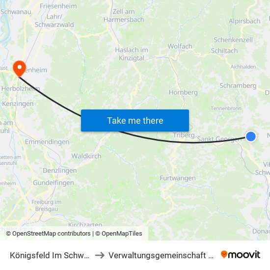 Königsfeld Im Schwarzwald to Verwaltungsgemeinschaft Ettenheim map