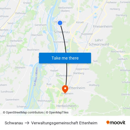 Schwanau to Verwaltungsgemeinschaft Ettenheim map