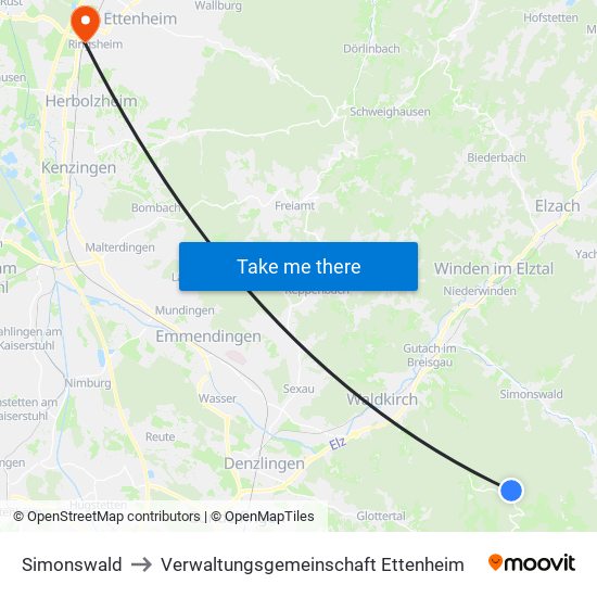 Simonswald to Verwaltungsgemeinschaft Ettenheim map