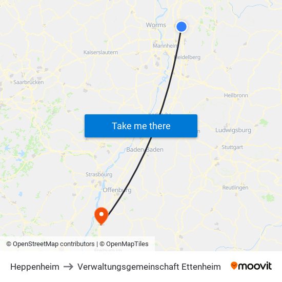 Heppenheim to Verwaltungsgemeinschaft Ettenheim map