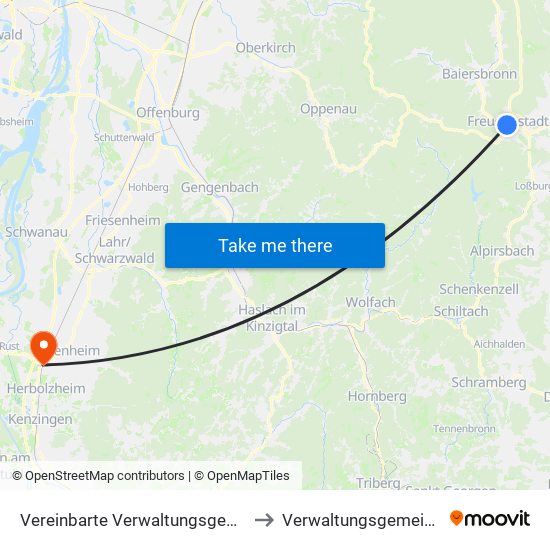 Vereinbarte Verwaltungsgemeinschaft Freudenstadt to Verwaltungsgemeinschaft Ettenheim map