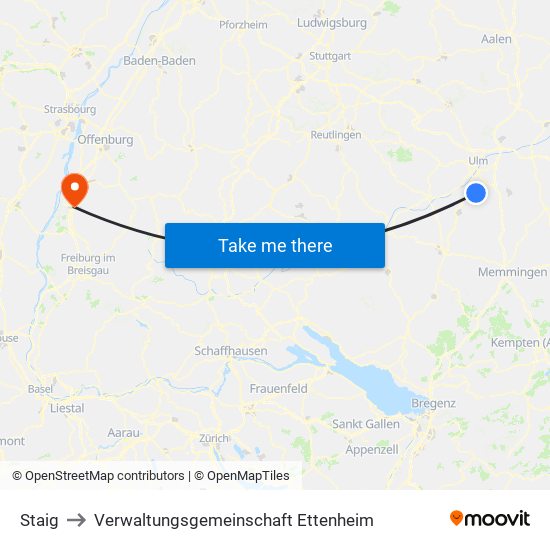 Staig to Verwaltungsgemeinschaft Ettenheim map