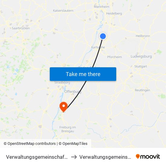 Verwaltungsgemeinschaft Graben-Neudorf to Verwaltungsgemeinschaft Ettenheim map