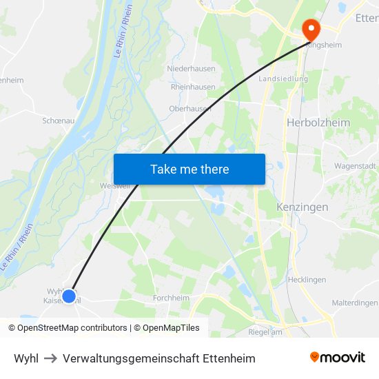 Wyhl to Verwaltungsgemeinschaft Ettenheim map