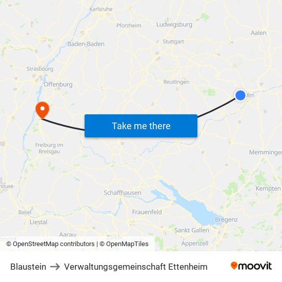 Blaustein to Verwaltungsgemeinschaft Ettenheim map