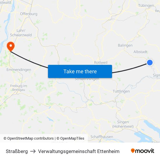 Straßberg to Verwaltungsgemeinschaft Ettenheim map