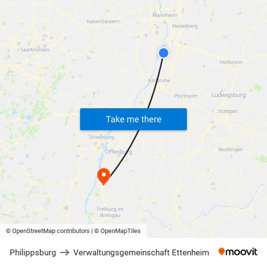 Philippsburg to Verwaltungsgemeinschaft Ettenheim map