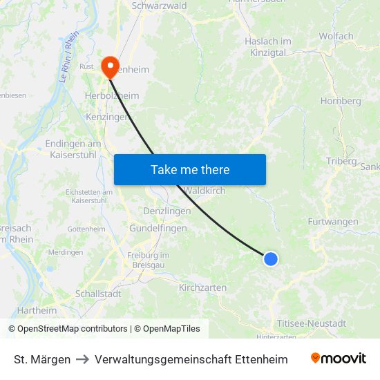 St. Märgen to Verwaltungsgemeinschaft Ettenheim map