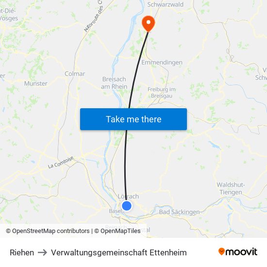 Riehen to Verwaltungsgemeinschaft Ettenheim map