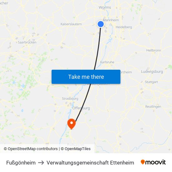 Fußgönheim to Verwaltungsgemeinschaft Ettenheim map