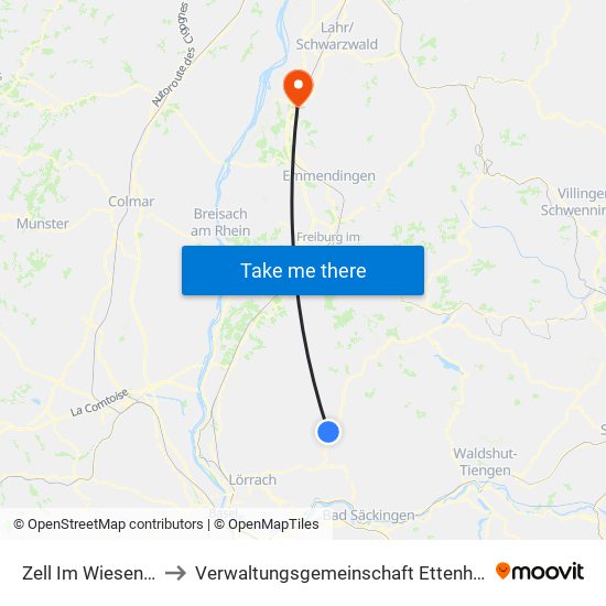 Zell Im Wiesental to Verwaltungsgemeinschaft Ettenheim map