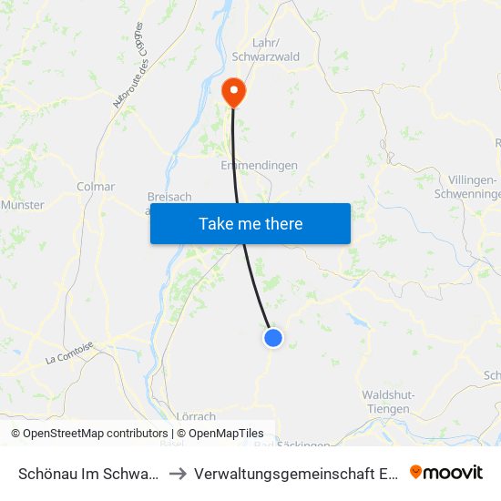 Schönau Im Schwarzwald to Verwaltungsgemeinschaft Ettenheim map