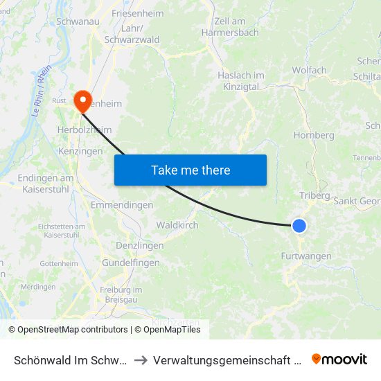 Schönwald Im Schwarzwald to Verwaltungsgemeinschaft Ettenheim map