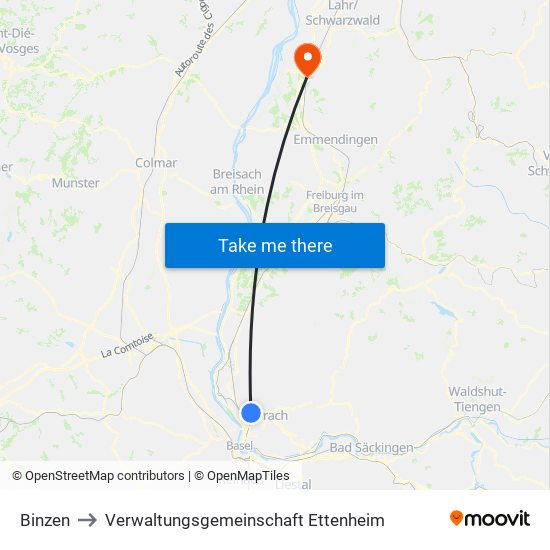 Binzen to Verwaltungsgemeinschaft Ettenheim map