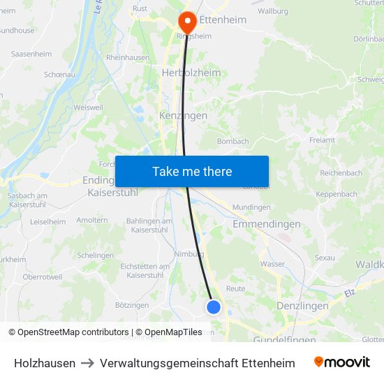 Holzhausen to Verwaltungsgemeinschaft Ettenheim map
