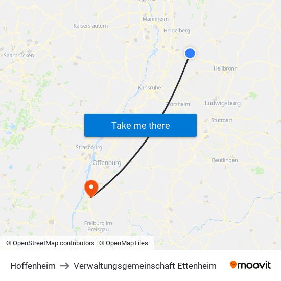 Hoffenheim to Verwaltungsgemeinschaft Ettenheim map