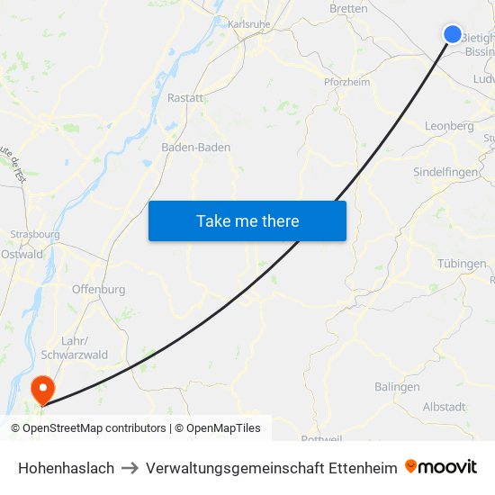 Hohenhaslach to Verwaltungsgemeinschaft Ettenheim map